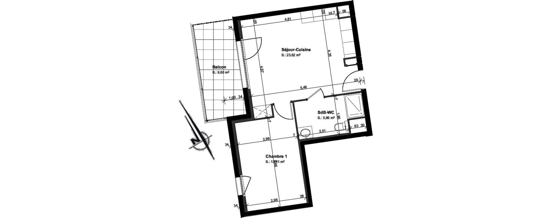 Appartement T2 de 43,39 m2 &agrave; Saint-Louis Centre