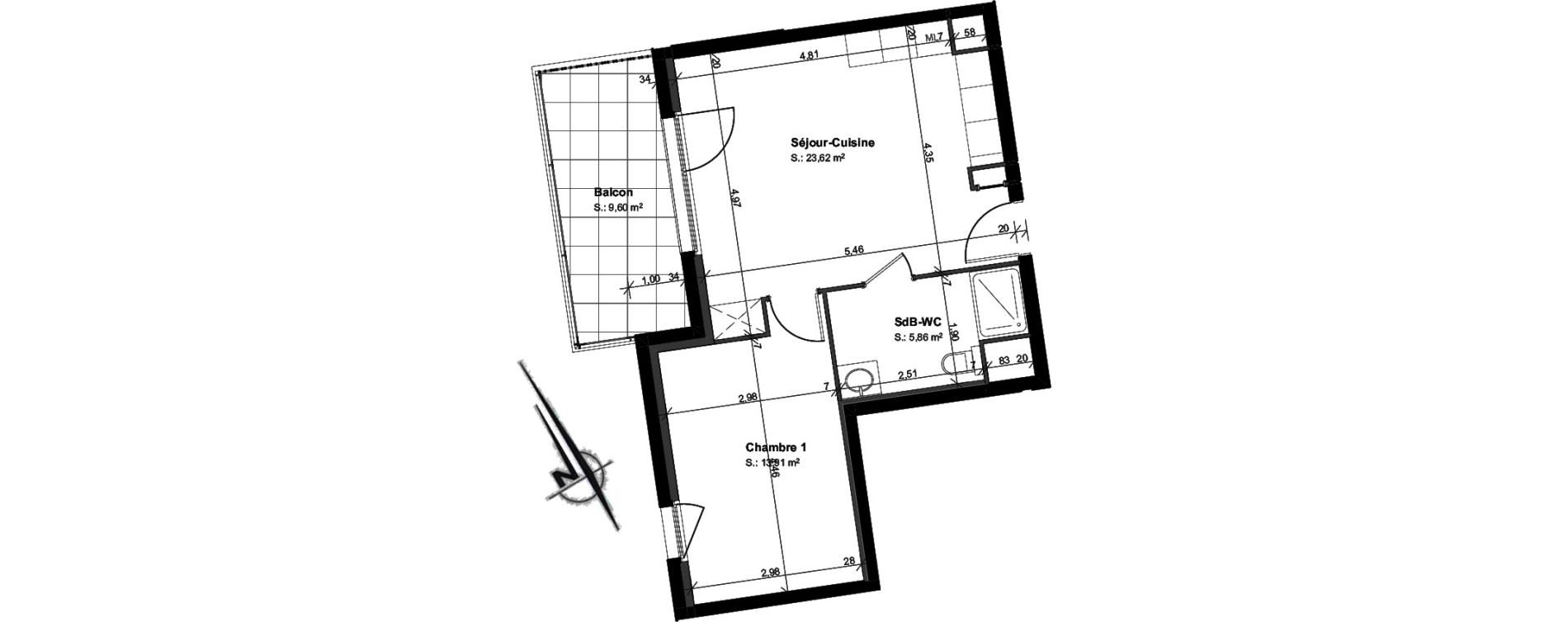 Appartement T2 de 43,39 m2 &agrave; Saint-Louis Centre