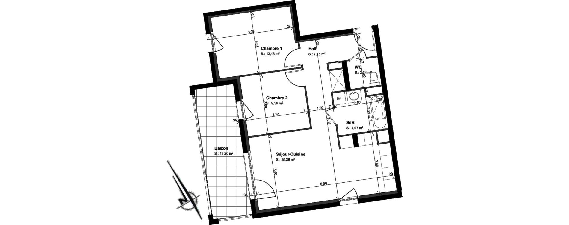 Appartement T3 de 61,54 m2 &agrave; Saint-Louis Centre