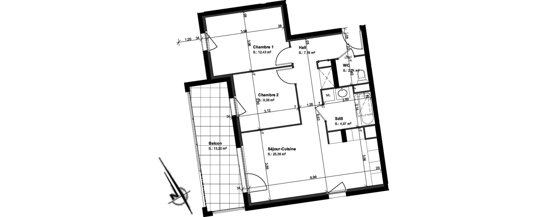 Appartement T3 de 61,54 m2 &agrave; Saint-Louis Centre