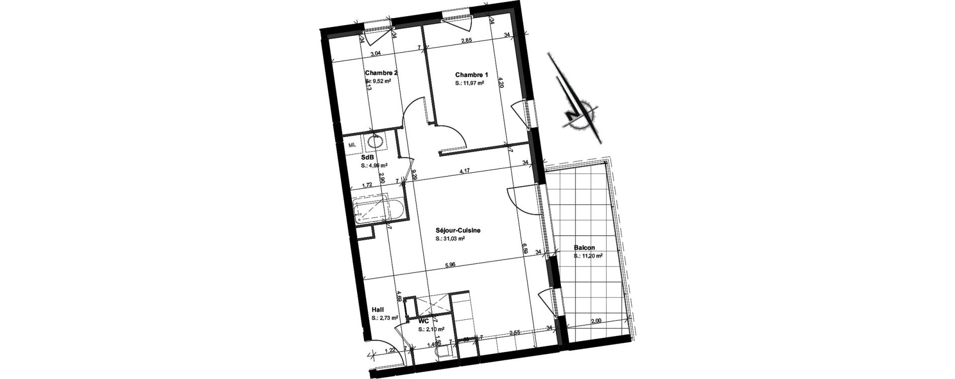 Appartement T3 de 62,34 m2 &agrave; Saint-Louis Centre