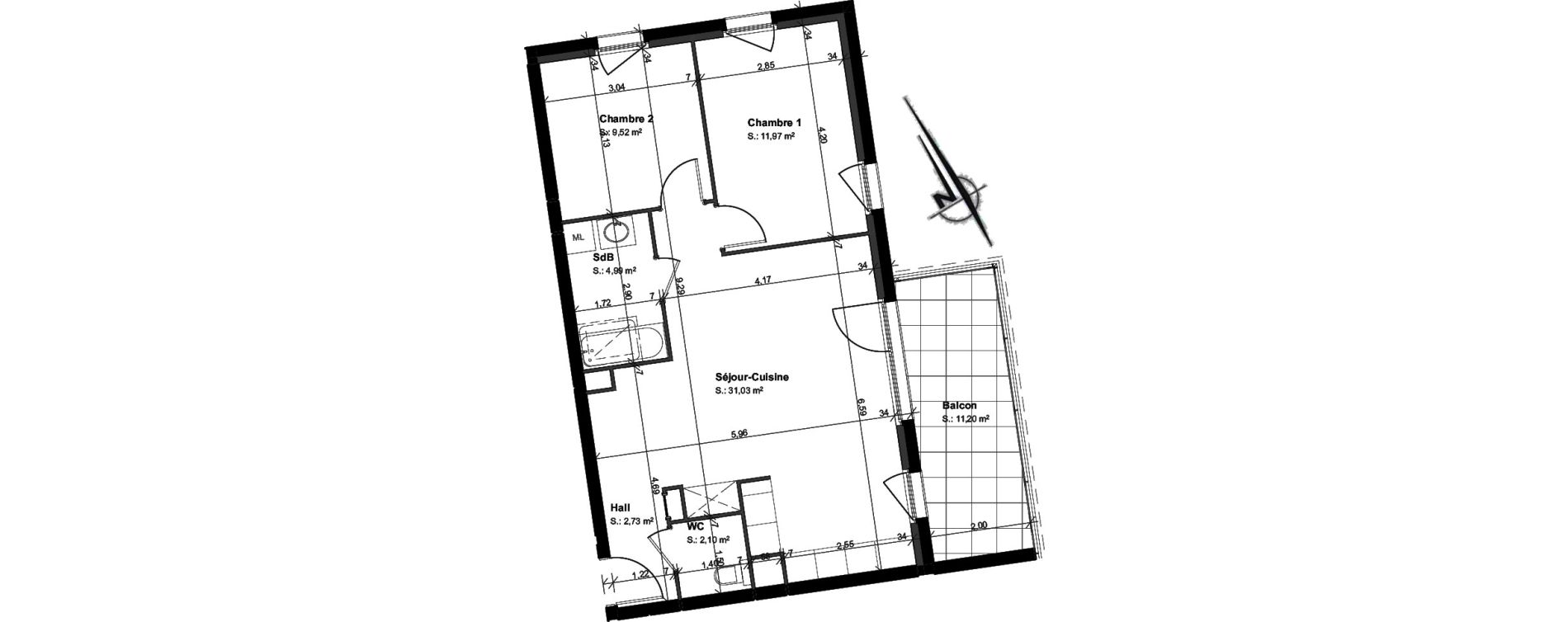 Appartement T3 de 62,34 m2 &agrave; Saint-Louis Centre
