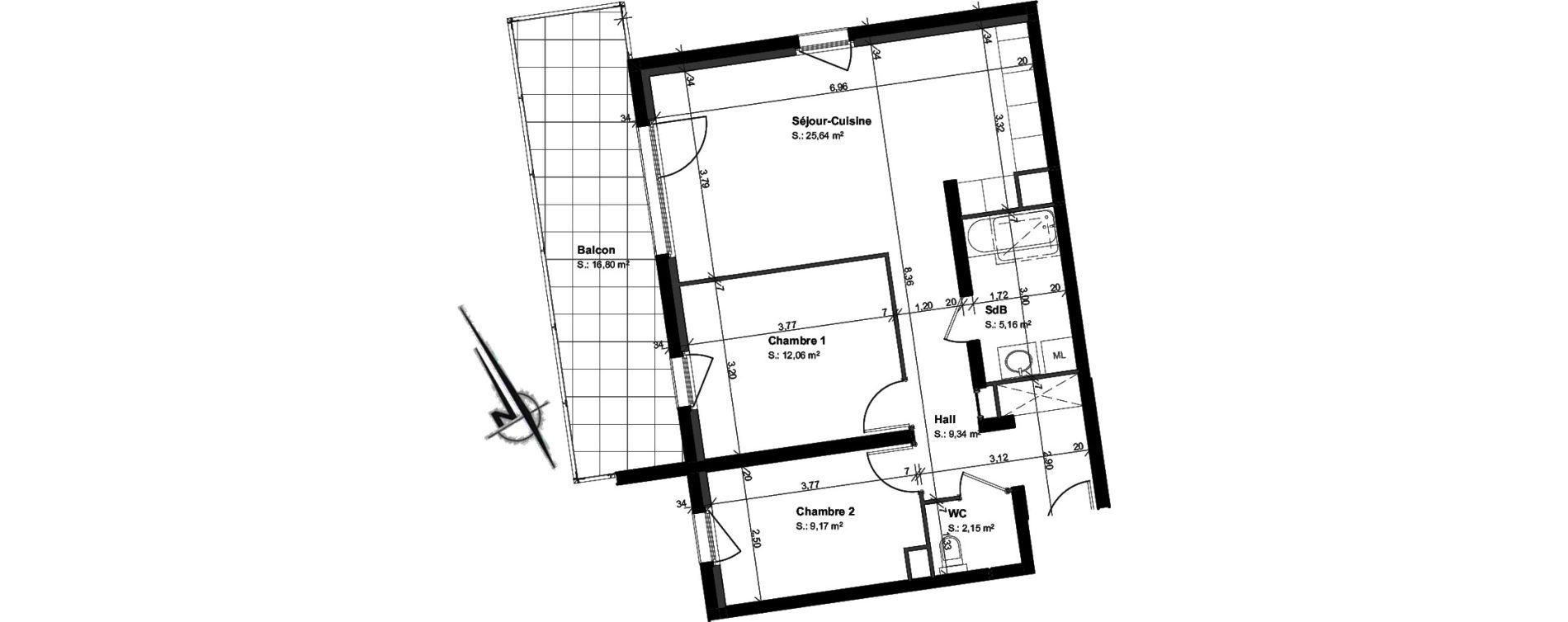 Appartement T3 de 63,52 m2 &agrave; Saint-Louis Centre