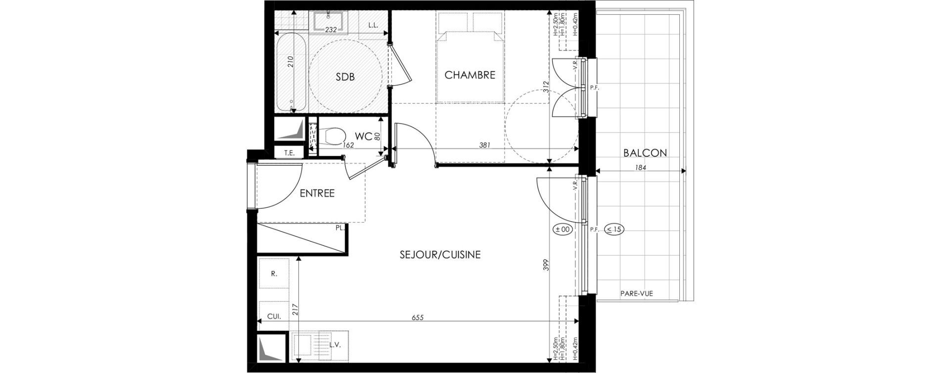 Appartement T2 de 43,26 m2 &agrave; Saint-Louis Centre