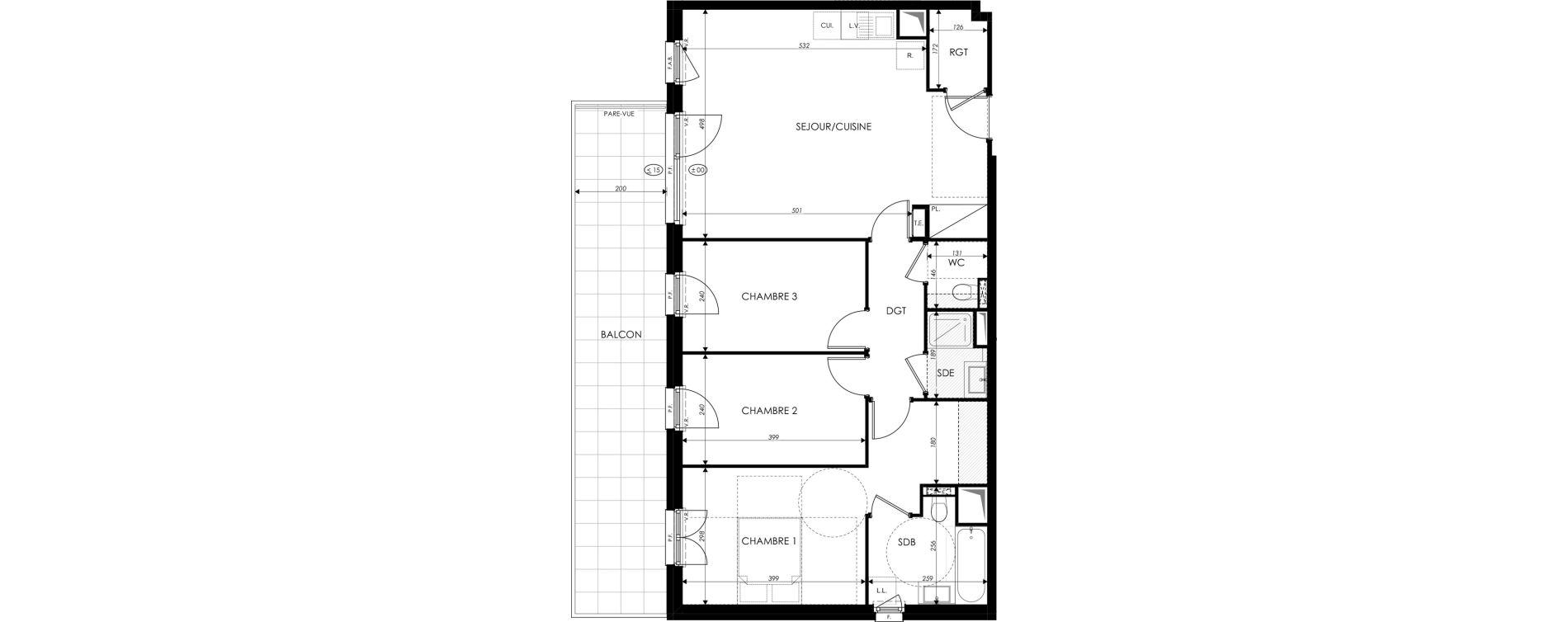 Appartement T4 de 81,91 m2 &agrave; Saint-Louis Centre