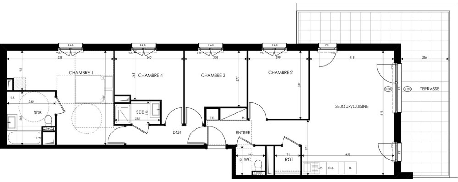 Appartement T5 de 95,96 m2 &agrave; Saint-Louis Centre