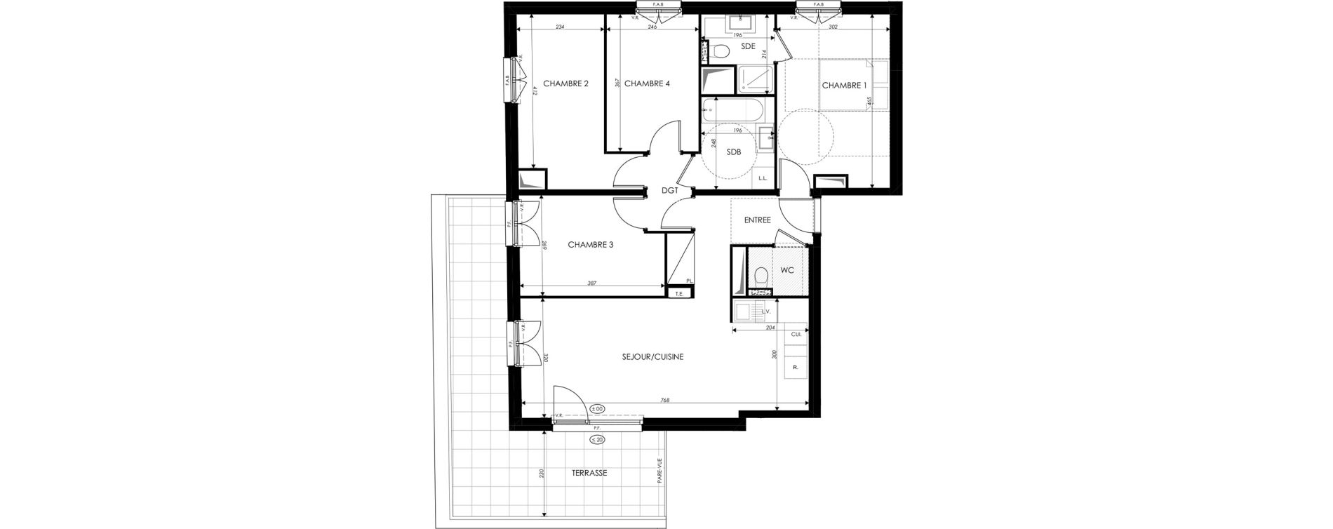 Appartement T5 de 87,64 m2 &agrave; Saint-Louis Centre