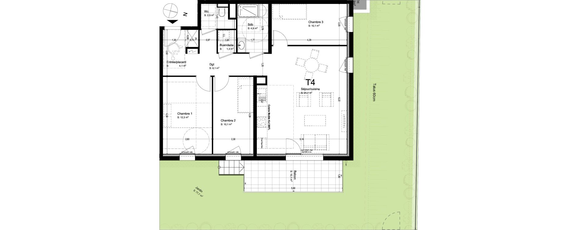 Appartement T4 de 83,60 m2 &agrave; Saint-Louis Michelfelden
