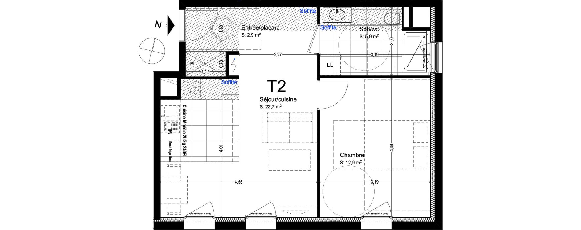 Appartement T2 de 44,43 m2 &agrave; Saint-Louis Michelfelden