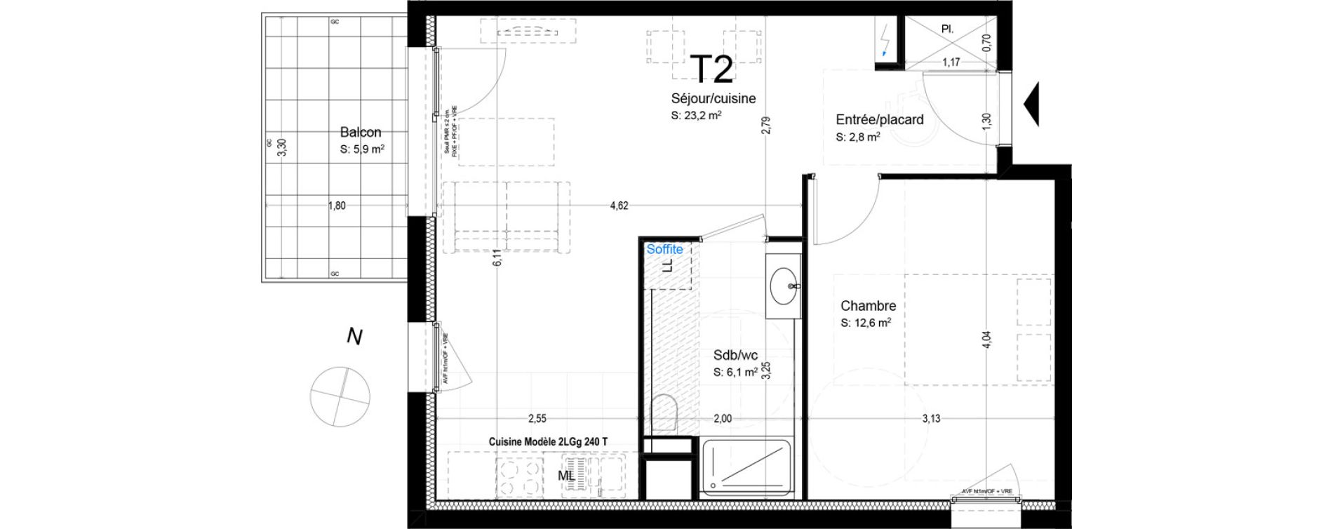 Appartement T2 de 44,70 m2 &agrave; Saint-Louis Michelfelden