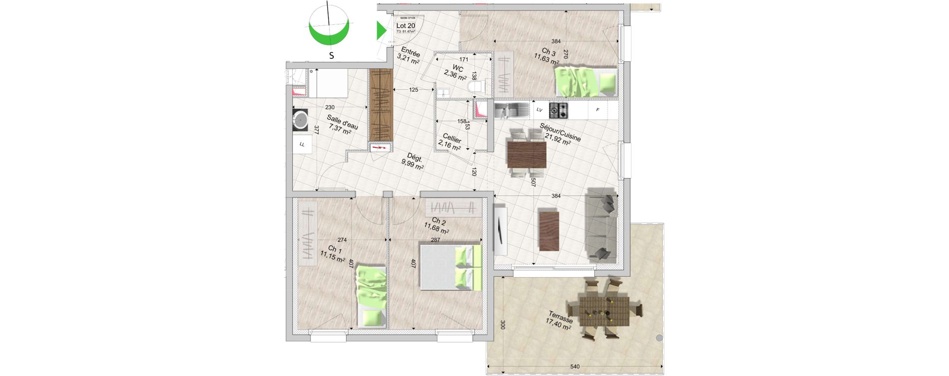 Appartement T4 de 81,47 m2 &agrave; Saint-Louis Centre