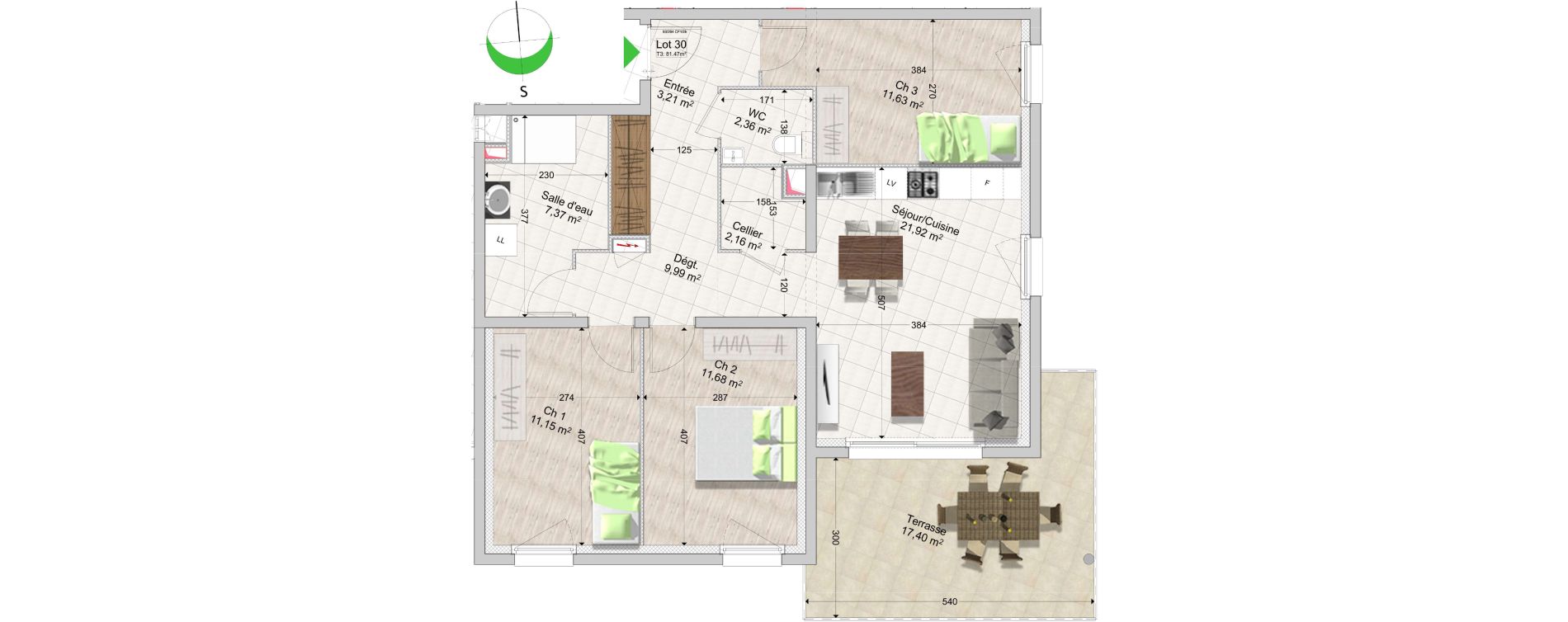 Appartement T4 de 81,47 m2 &agrave; Saint-Louis Centre