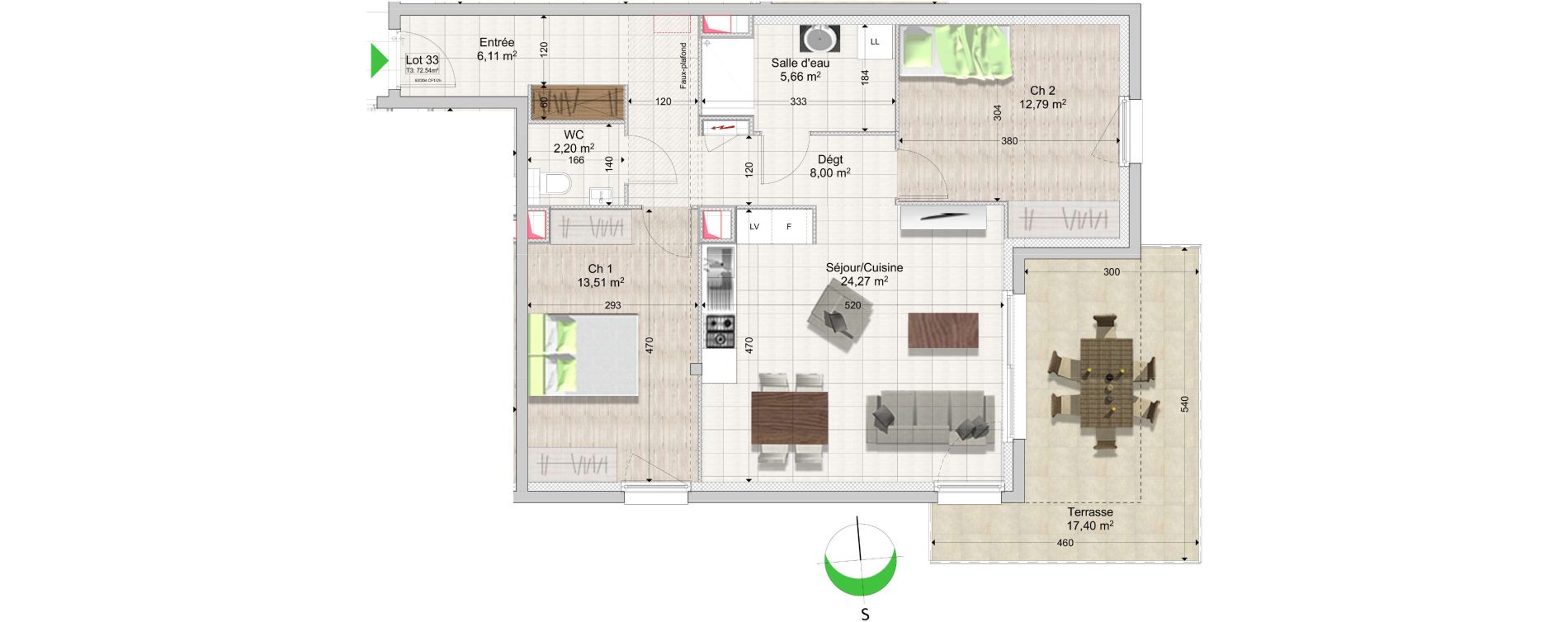 Appartement T3 de 72,54 m2 &agrave; Saint-Louis Centre