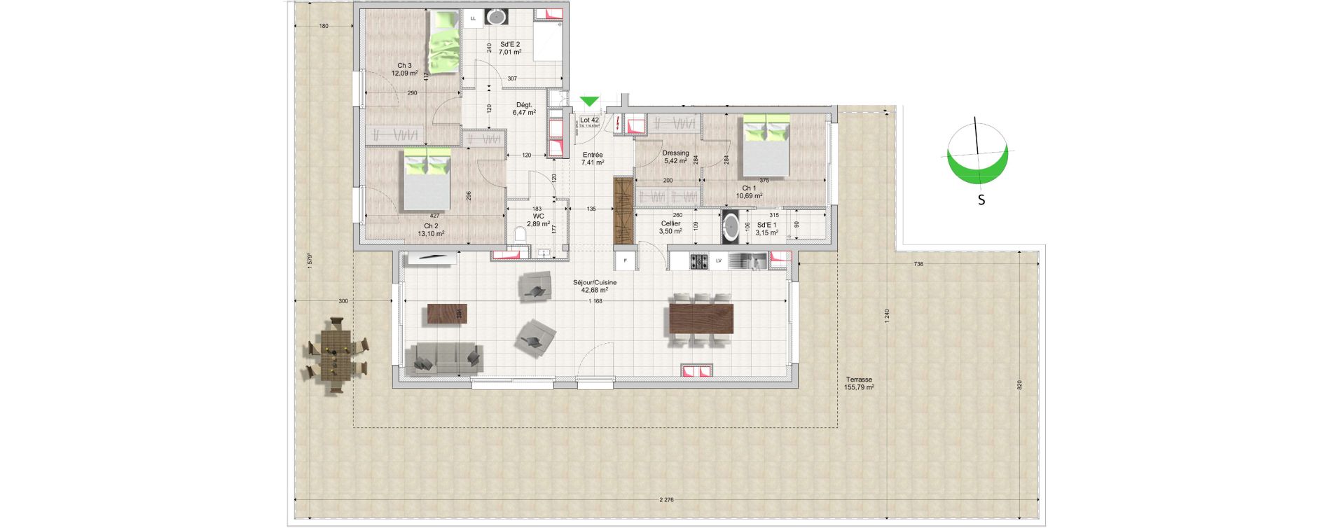 Appartement T4 de 114,41 m2 &agrave; Saint-Louis Centre