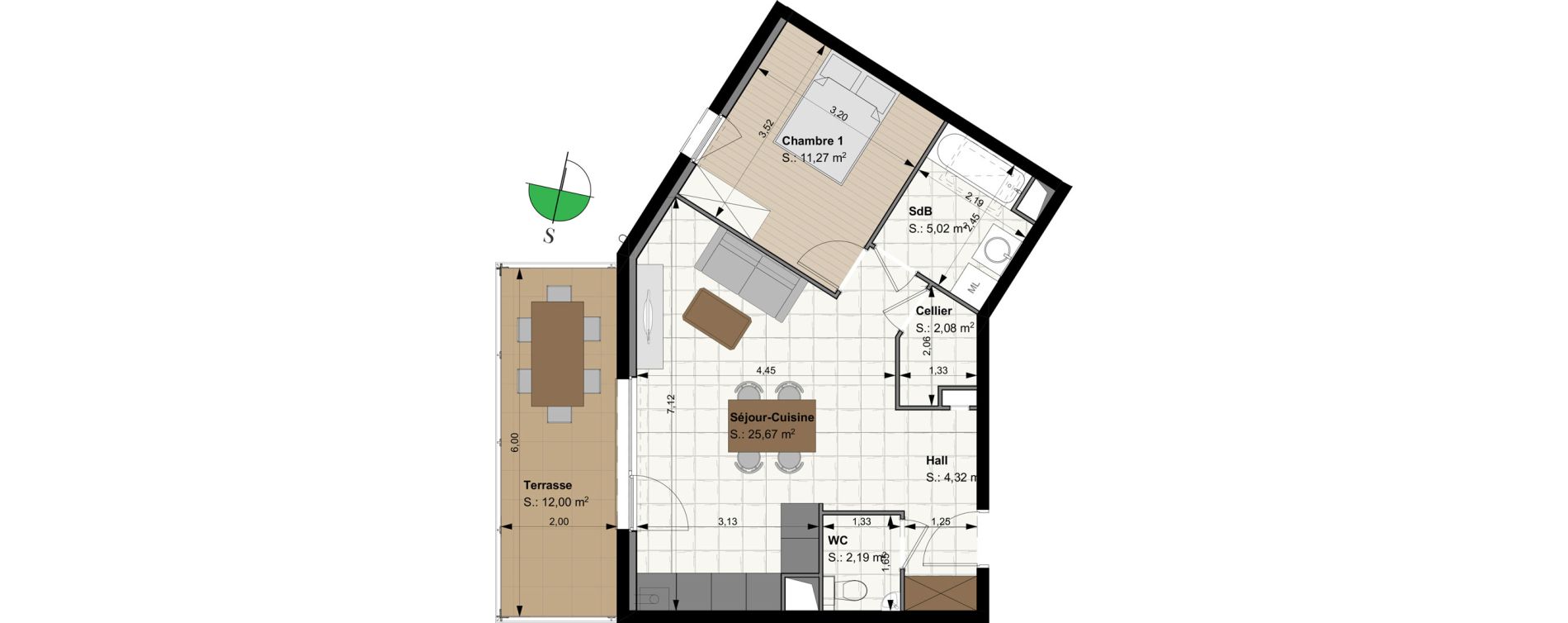 Appartement T2 de 50,55 m2 &agrave; Sierentz Centre