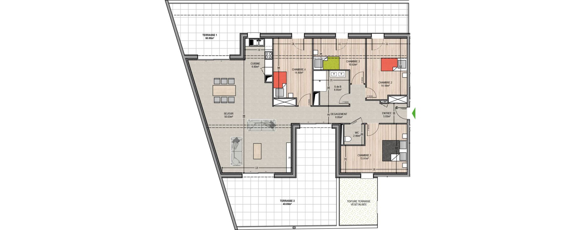 Appartement T5 de 136,43 m2 &agrave; Village-Neuf Centre