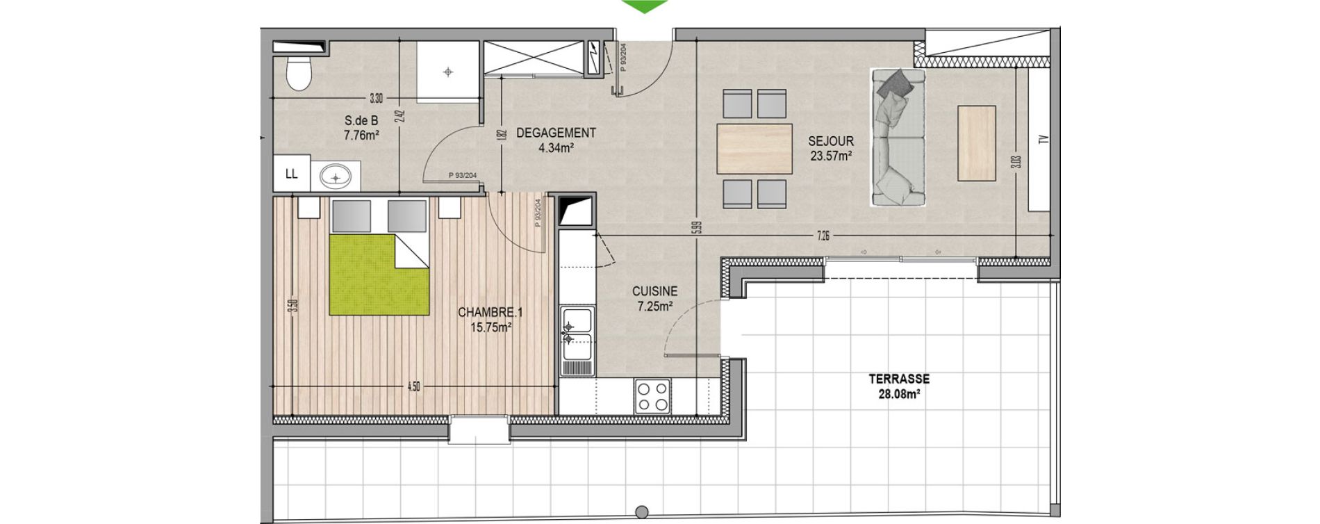Appartement T2 de 58,67 m2 &agrave; Village-Neuf Centre