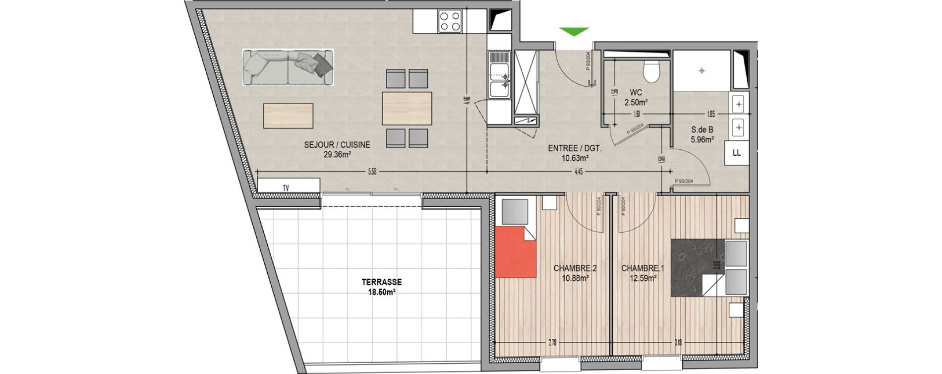Appartement T3 de 71,92 m2 &agrave; Village-Neuf Centre