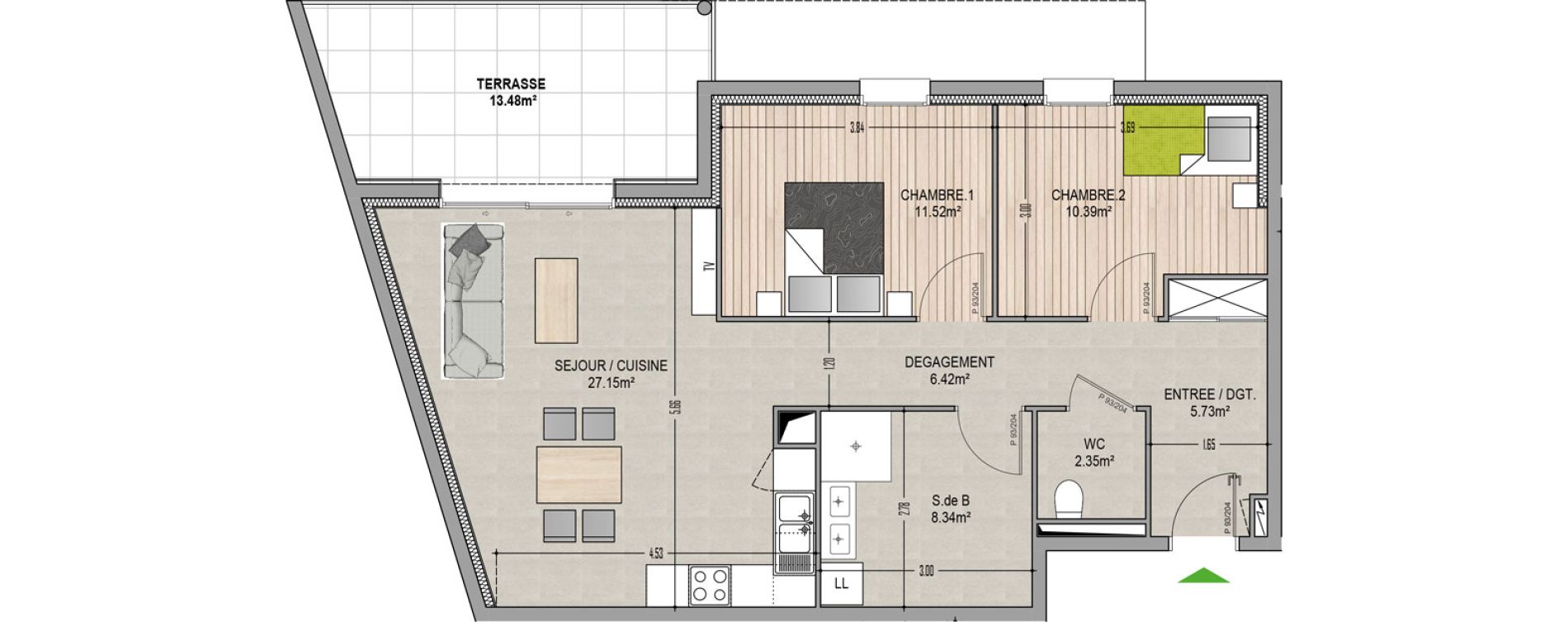 Appartement T3 de 71,90 m2 &agrave; Village-Neuf Centre