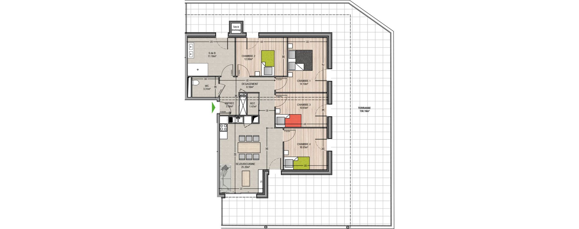 Appartement T5 de 100,44 m2 &agrave; Village-Neuf Centre