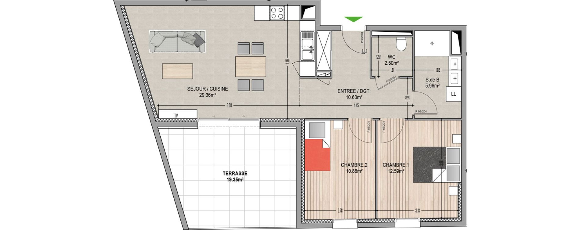 Appartement T3 de 71,92 m2 &agrave; Village-Neuf Centre