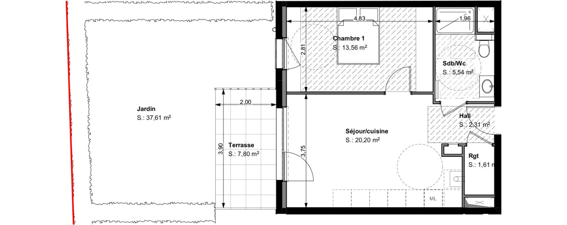 Appartement T2 de 43,22 m2 &agrave; Wittelsheim Centre