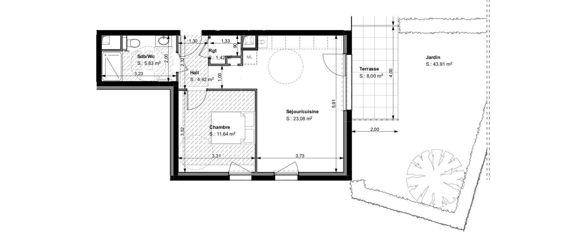 Appartement T2 de 46,39 m2 &agrave; Wittelsheim Centre