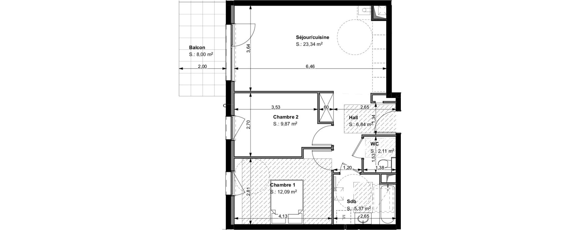 Appartement T3 de 59,62 m2 &agrave; Wittelsheim Centre