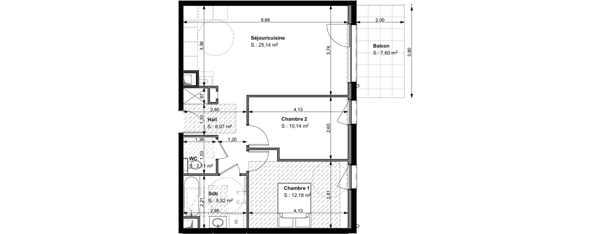 Appartement T3 de 61,16 m2 &agrave; Wittelsheim Centre