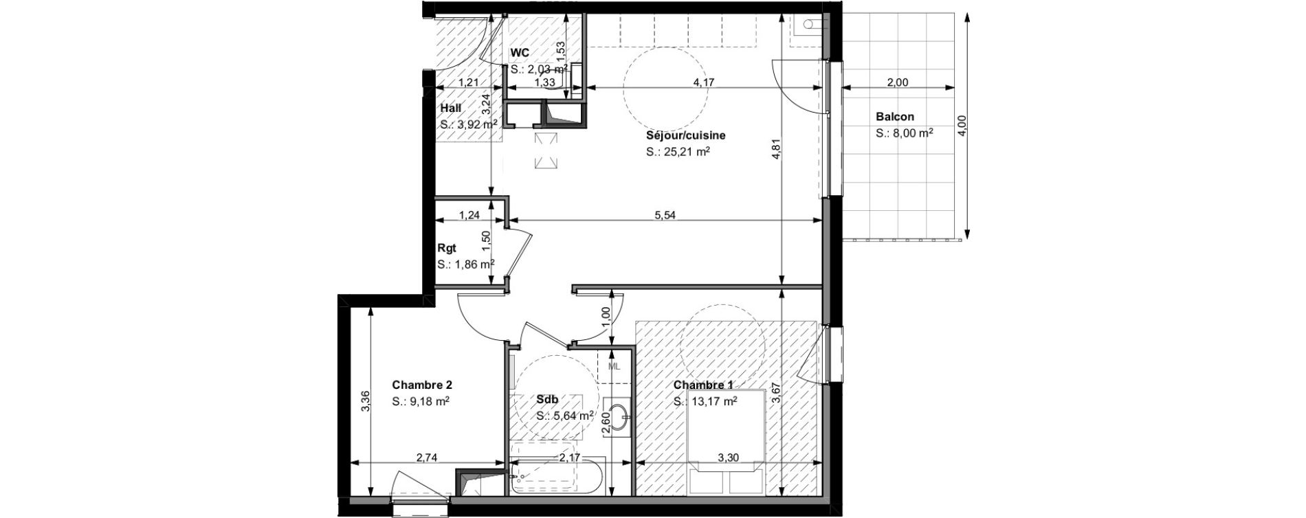 Appartement T3 de 61,01 m2 &agrave; Wittelsheim Centre