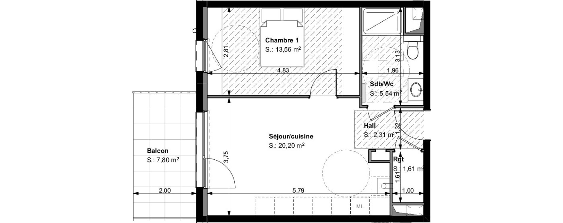 Appartement T2 de 43,22 m2 &agrave; Wittelsheim Centre