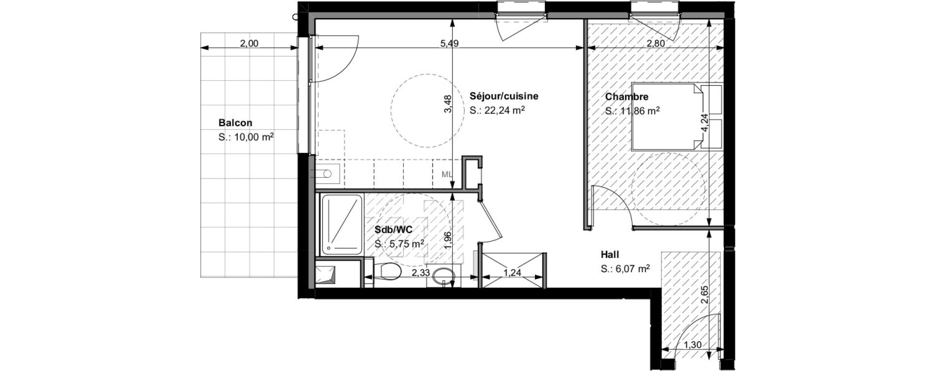 Appartement T2 de 45,92 m2 &agrave; Wittelsheim Centre