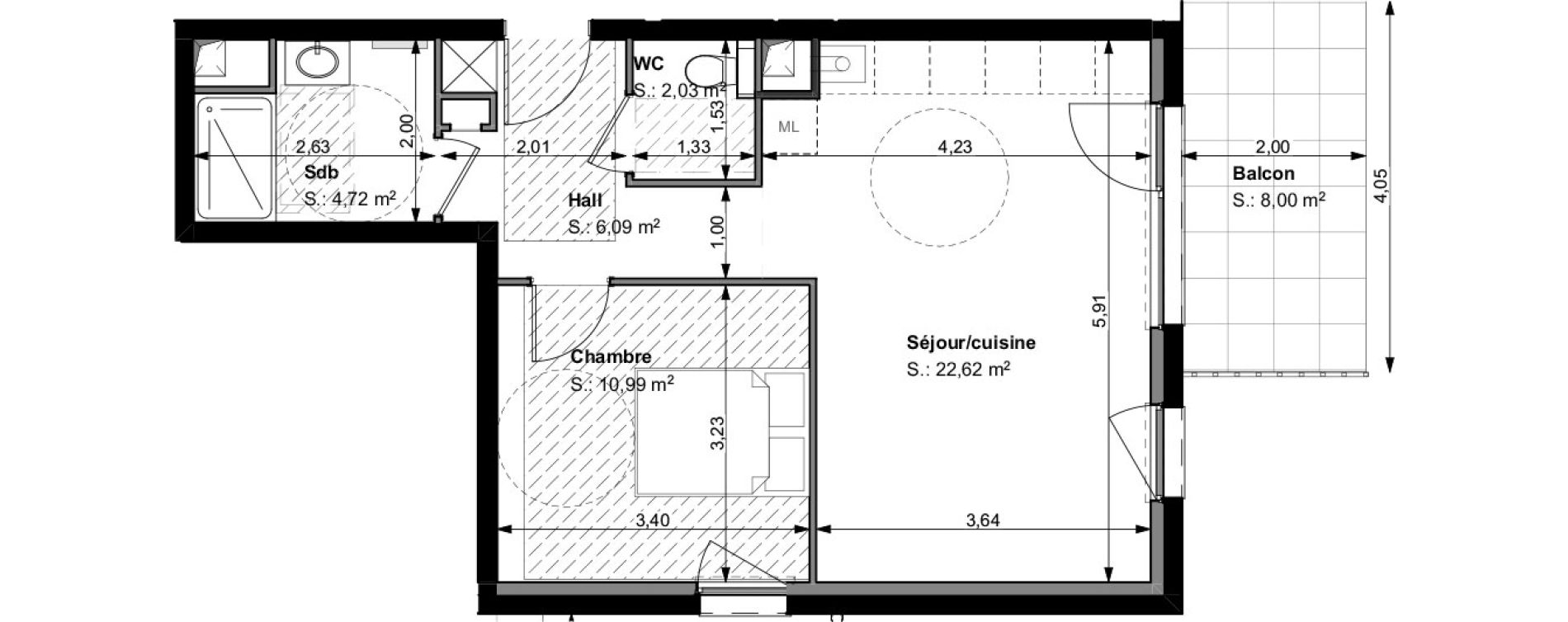 Appartement T2 de 46,45 m2 &agrave; Wittelsheim Centre