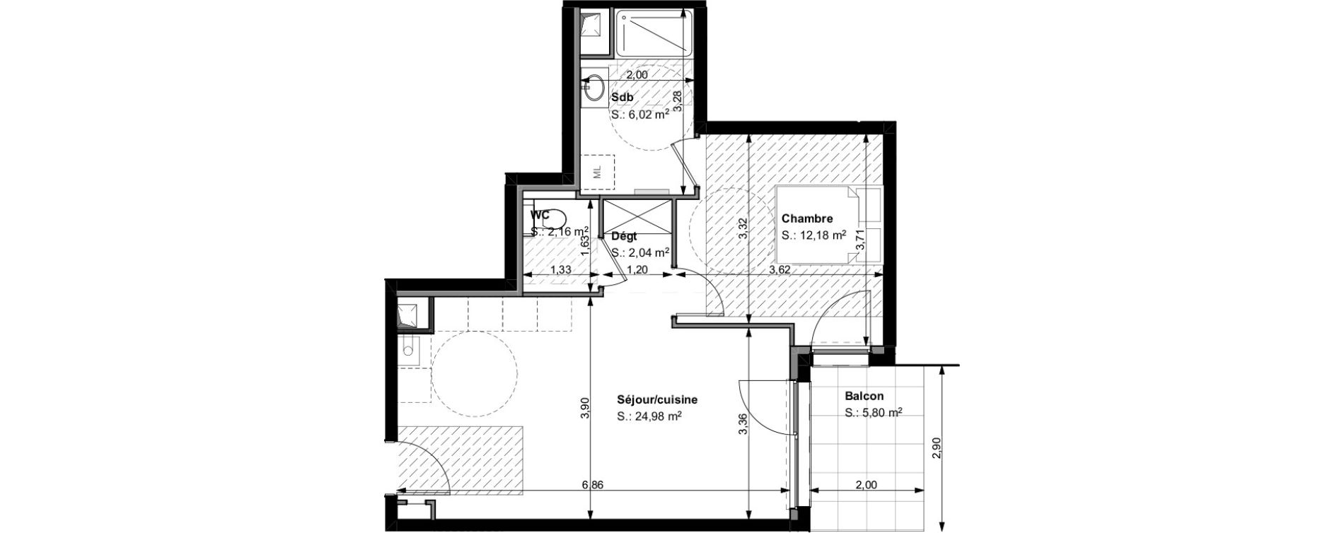 Appartement T2 de 47,38 m2 &agrave; Wittelsheim Centre