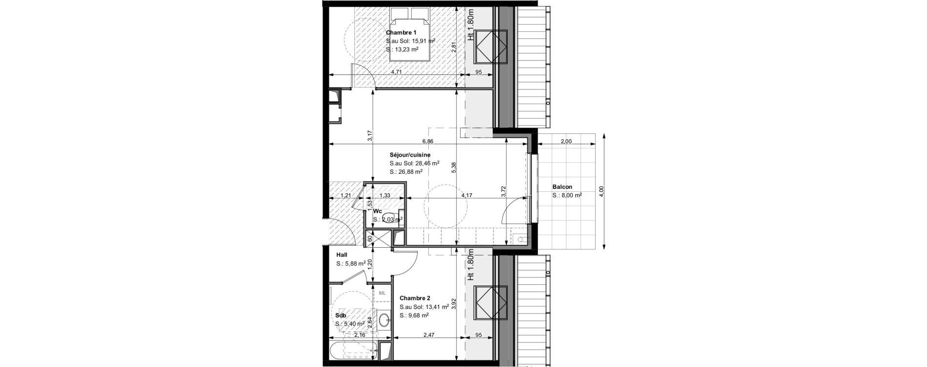 Appartement T3 de 63,10 m2 &agrave; Wittelsheim Centre