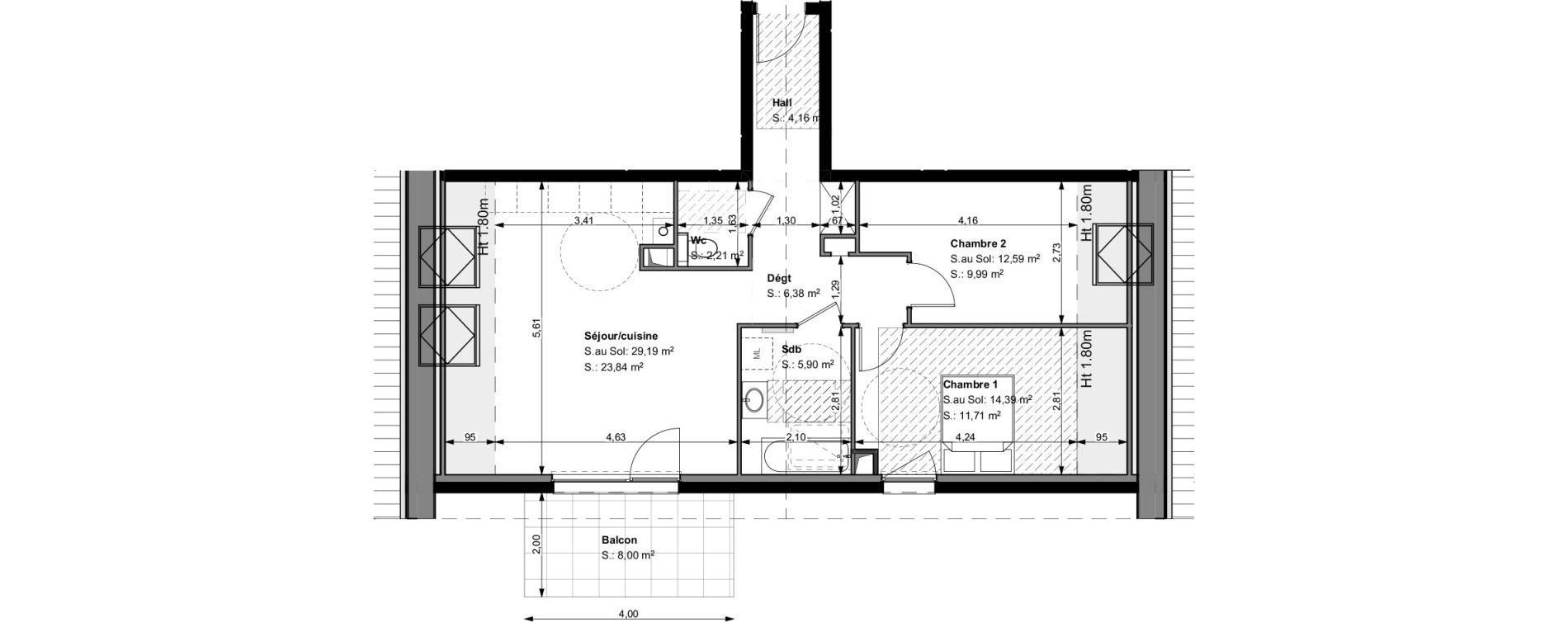 Appartement T3 de 64,19 m2 &agrave; Wittelsheim Centre