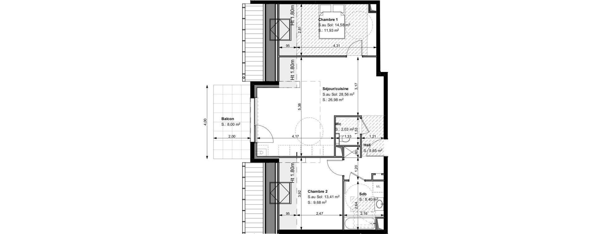 Appartement T3 de 61,67 m2 &agrave; Wittelsheim Centre