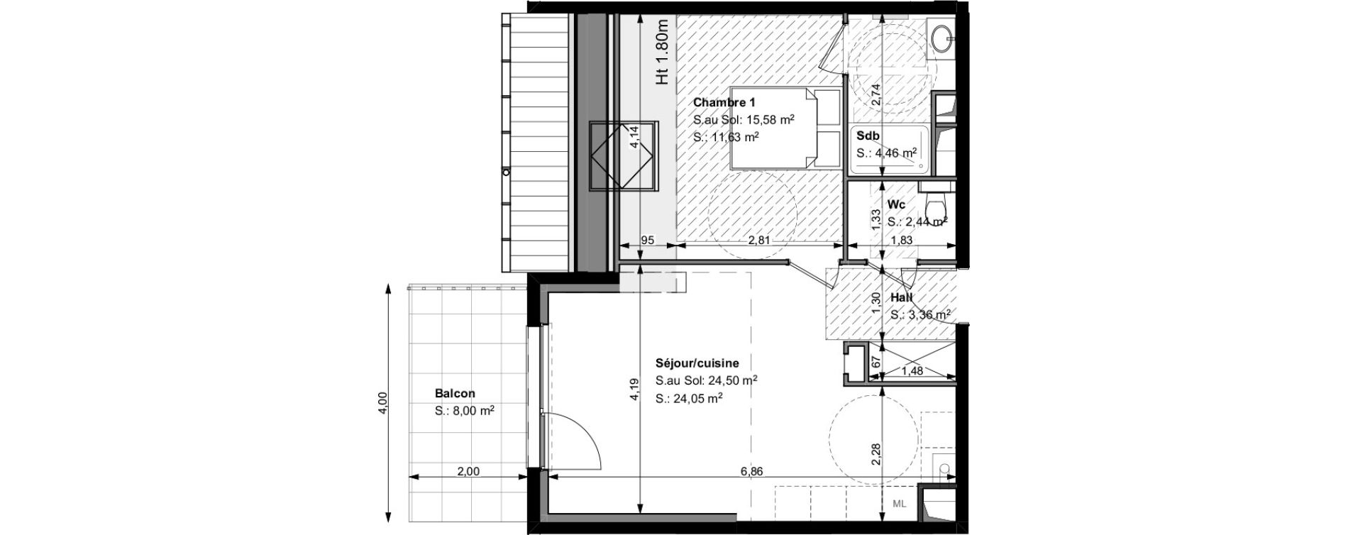 Appartement T2 de 45,94 m2 &agrave; Wittelsheim Centre