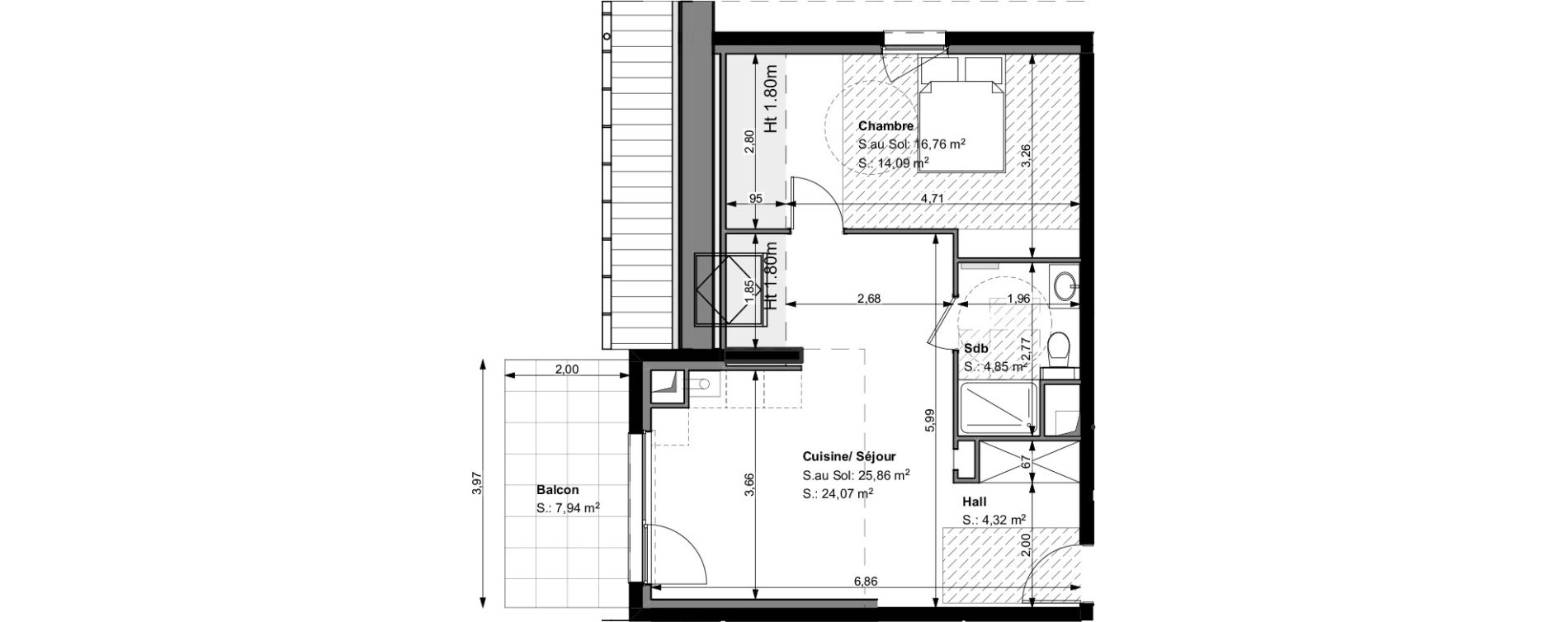 Appartement T2 de 47,33 m2 &agrave; Wittelsheim Centre