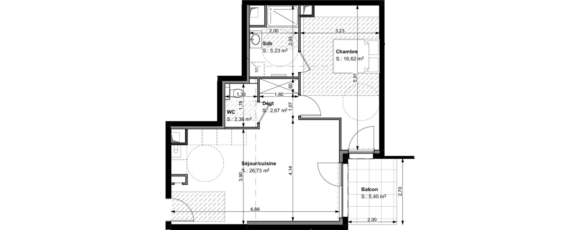 Appartement T2 de 53,61 m2 &agrave; Wittelsheim Centre