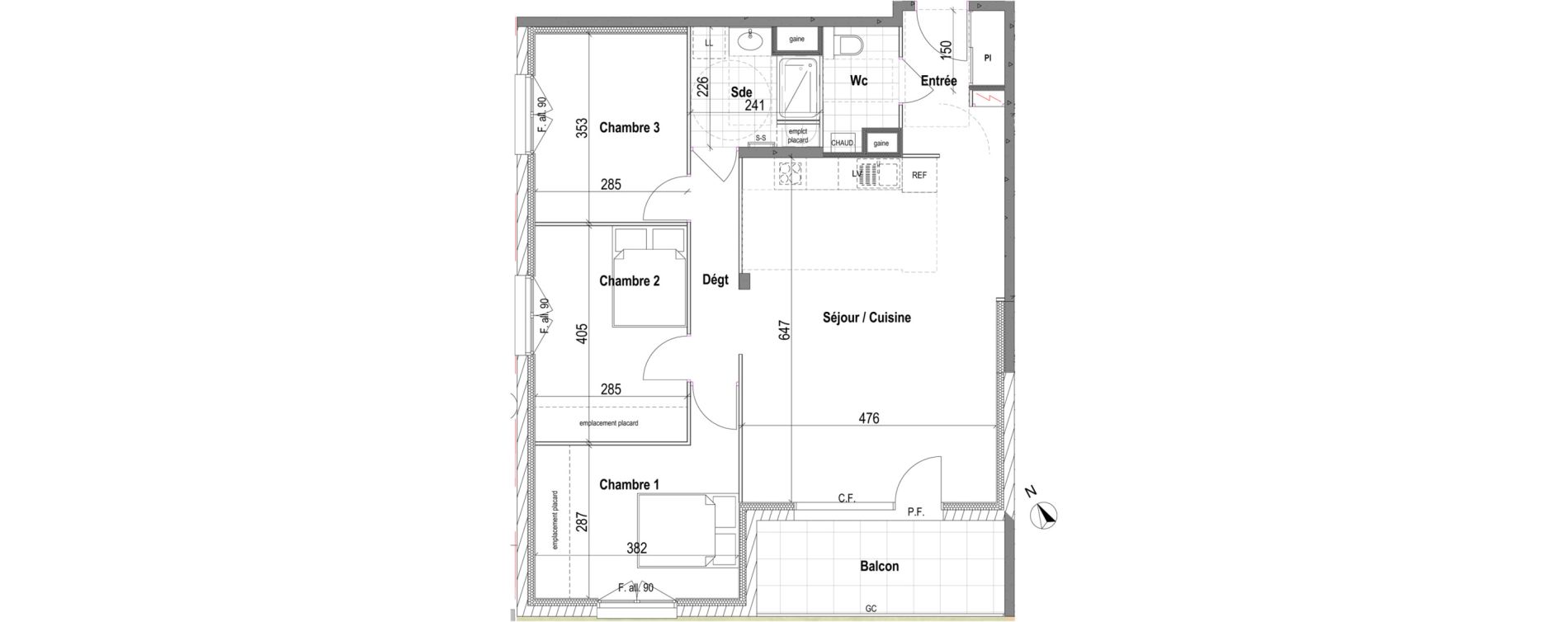 Appartement T4 de 81,68 m2 &agrave; Bezannes Centre