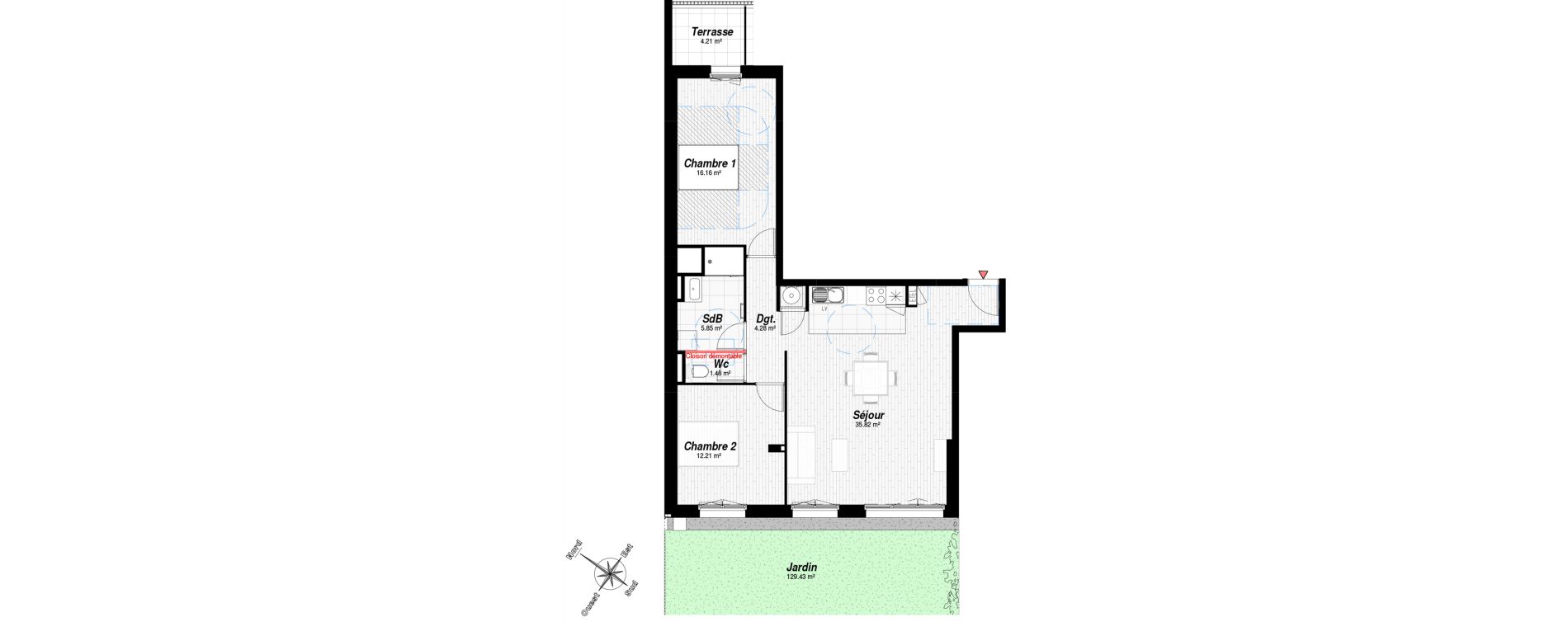 Appartement T3 de 75,92 m2 &agrave; Bezannes Centre