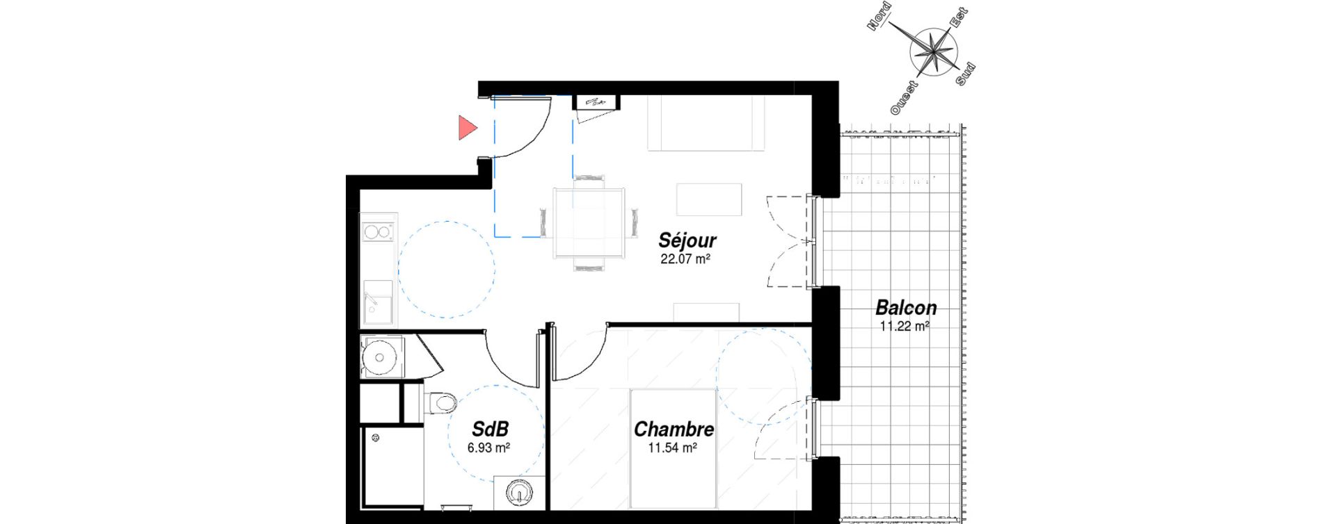 Appartement T2 de 40,54 m2 &agrave; Bezannes Centre
