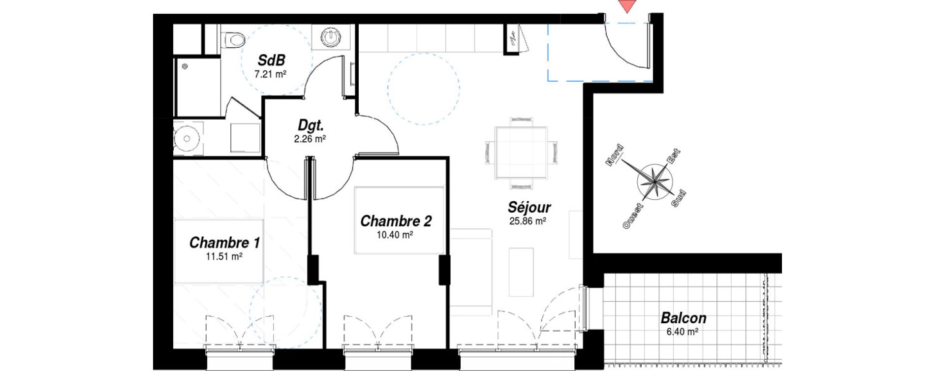 Appartement T3 de 57,24 m2 &agrave; Bezannes Centre