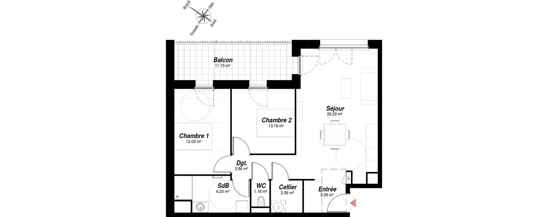 Appartement T3 de 65,68 m2 &agrave; Bezannes Centre