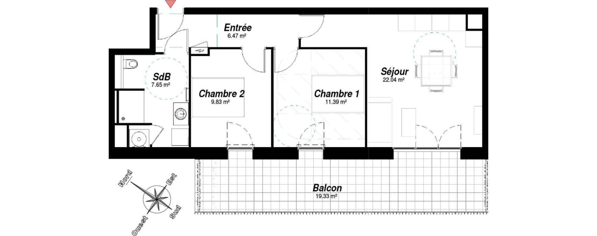 Appartement T3 de 57,38 m2 &agrave; Bezannes Centre
