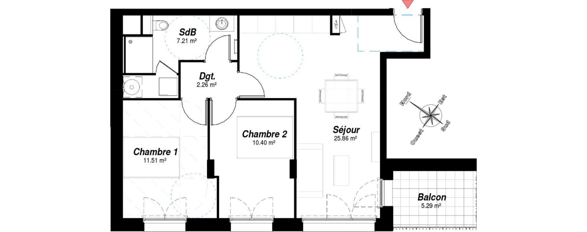 Appartement T3 de 57,24 m2 &agrave; Bezannes Centre