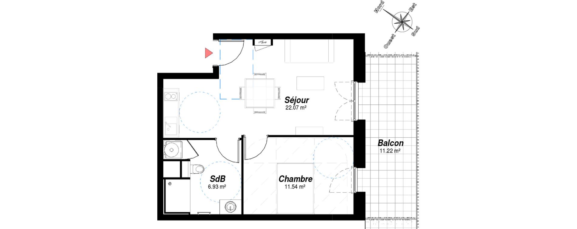 Appartement T2 de 40,54 m2 &agrave; Bezannes Centre