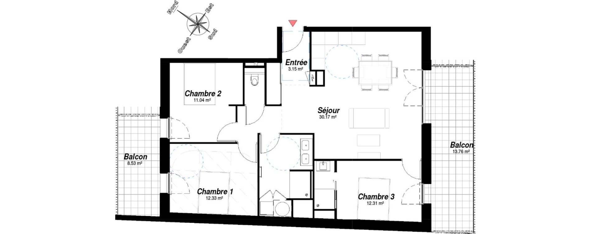 Appartement T4 de 82,00 m2 &agrave; Bezannes Centre