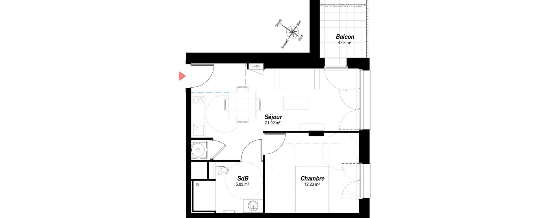 Appartement T2 de 38,28 m2 &agrave; Bezannes Centre